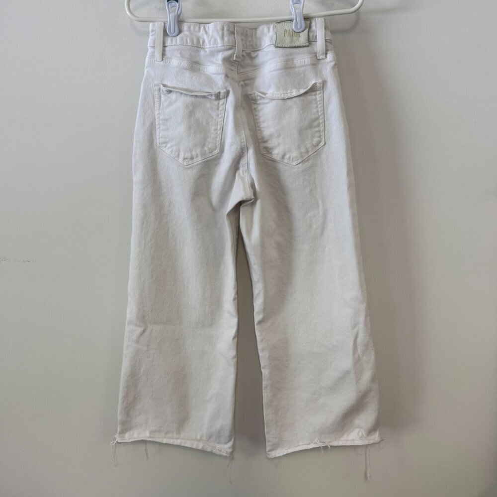 Paige White Denim Wide Leg Crop Raw Hem Jeans - Picture 2 of 5